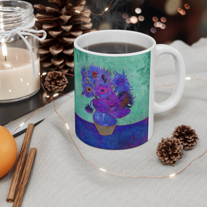 Van Gogh's Vase with Twelve Sunflowers (1888–1889) - Pop art purple Fine Art Print Ceramic Coffee Mugs, 11oz, 15oz