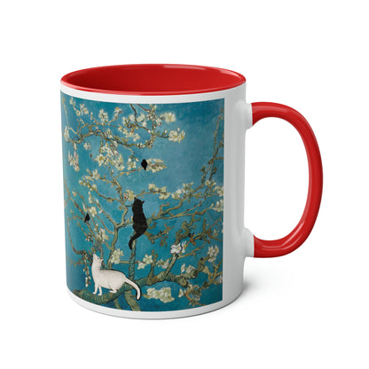 Van Gogh's Almond blossom (1890) - Cats Fine Art Print Two-Tone Coffee Mugs, 11oz