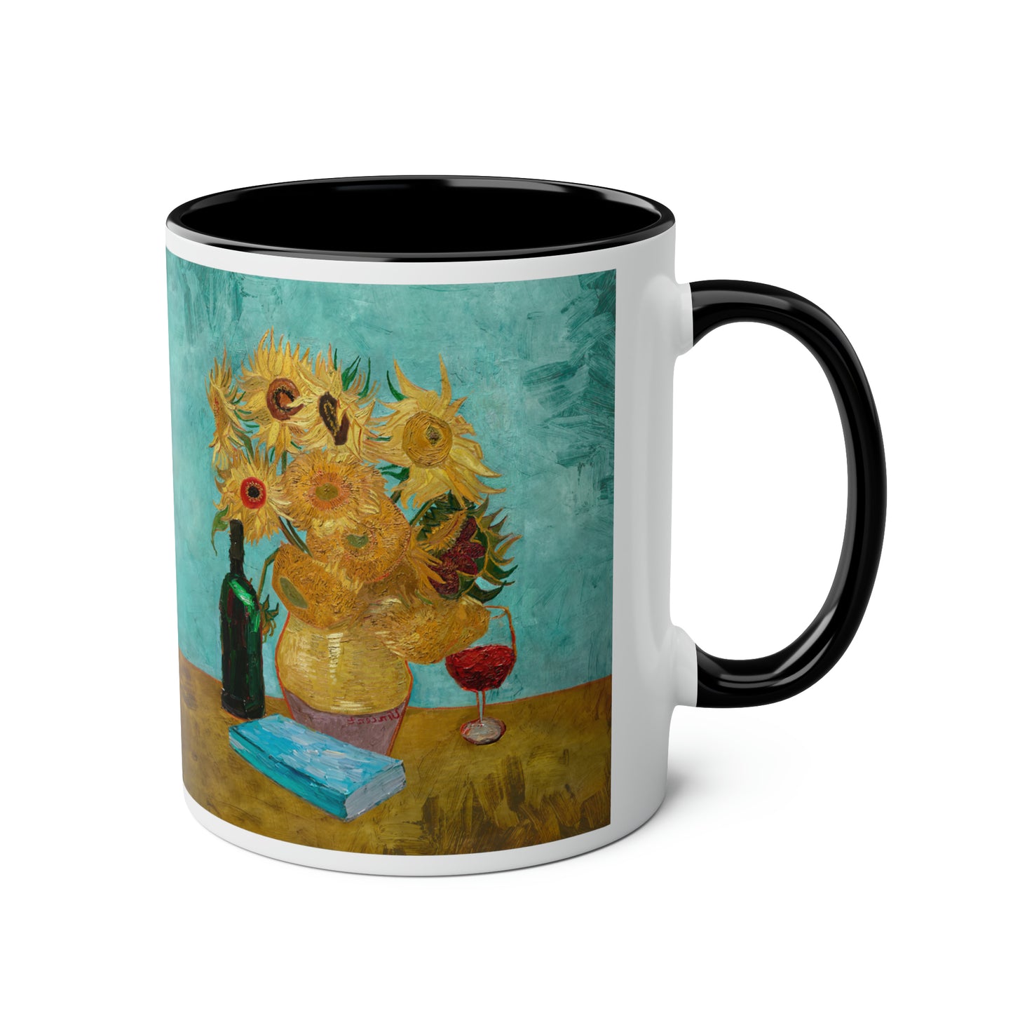 Van Gogh's Vase with Twelve Sunflowers (1888–1889) - Wine and book lover Fine Art Print Two-Tone Coffee Mugs, 11oz