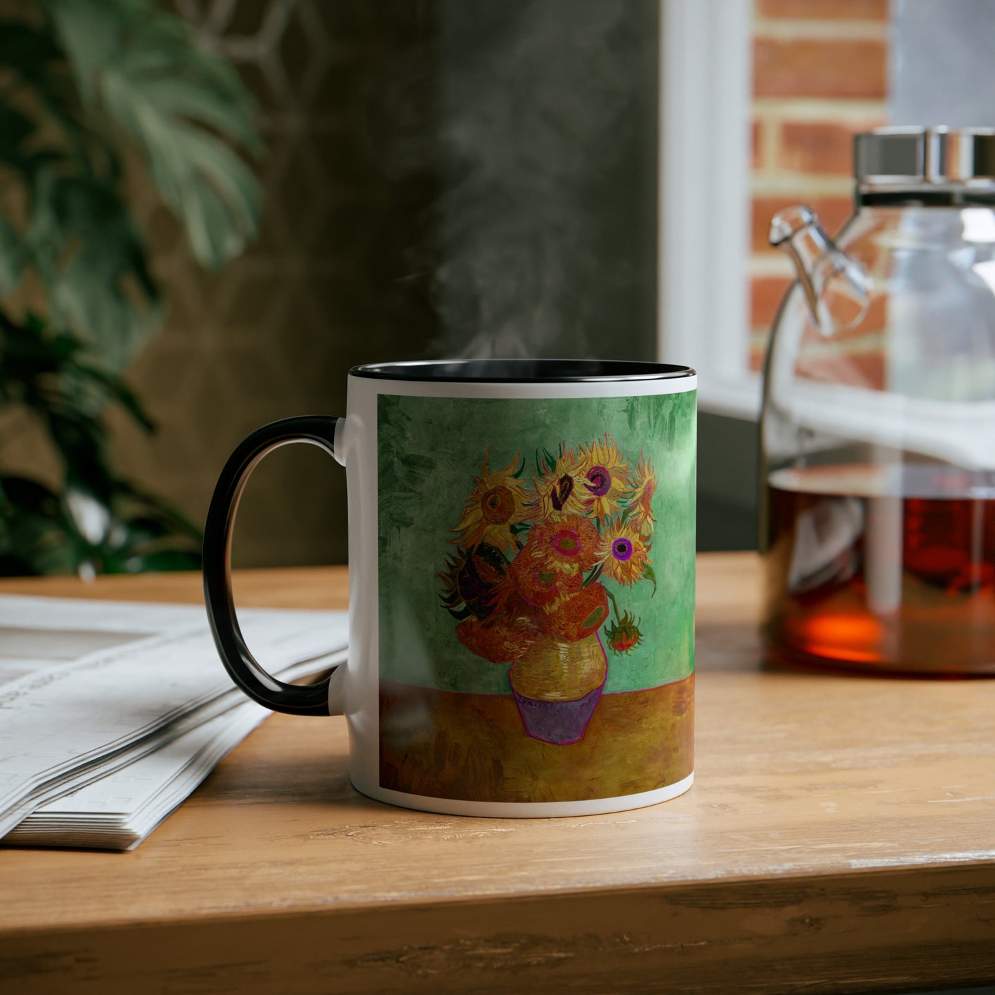 Van Gogh's Vase with Twelve Sunflowers (1888–1889) - Summer Fine Art Print Two-Tone Coffee Mugs, 11oz