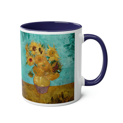 Van Gogh's Vase with Twelve Sunflowers (1888–1889) - Original Fine Art Print Two-Tone Coffee Mugs, 11oz