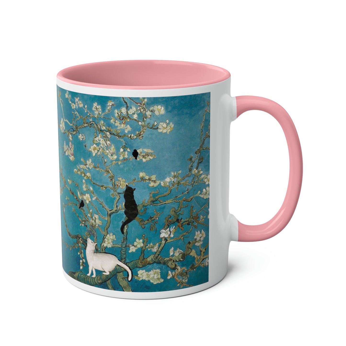 Van Gogh's Almond blossom (1890) - Cats Fine Art Print Two-Tone Coffee Mugs, 11oz