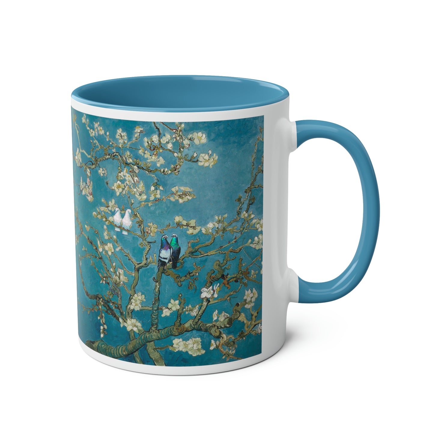 Van Gogh's Almond blossom (1890) - Lovebirds Fine Art Print Two-Tone Coffee Mugs, 11oz