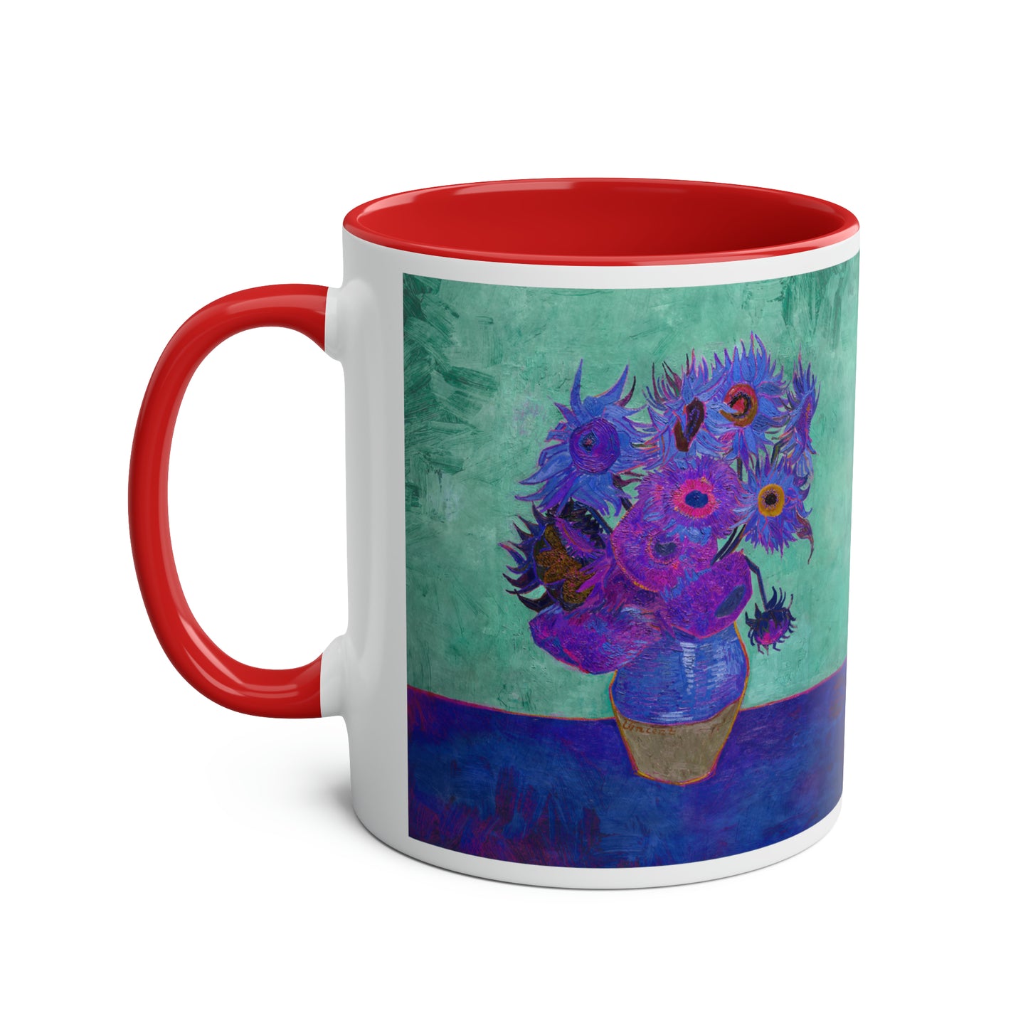 Van Gogh's Vase with Twelve Sunflowers (1888–1889) - Pop art purple Fine Art Print Two-Tone Coffee Mugs, 11oz