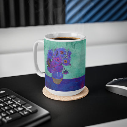 Van Gogh's Vase with Twelve Sunflowers (1888–1889) - Pop art purple Fine Art Print Ceramic Coffee Mugs, 11oz, 15oz