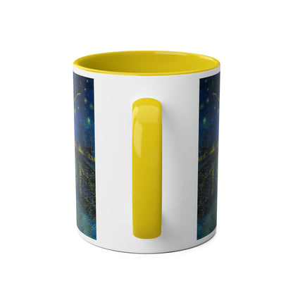 Van Gogh's Starry Night Over the Rhone (1888) - Dreams Fine Art Print Two-Tone Coffee Mugs, 11oz