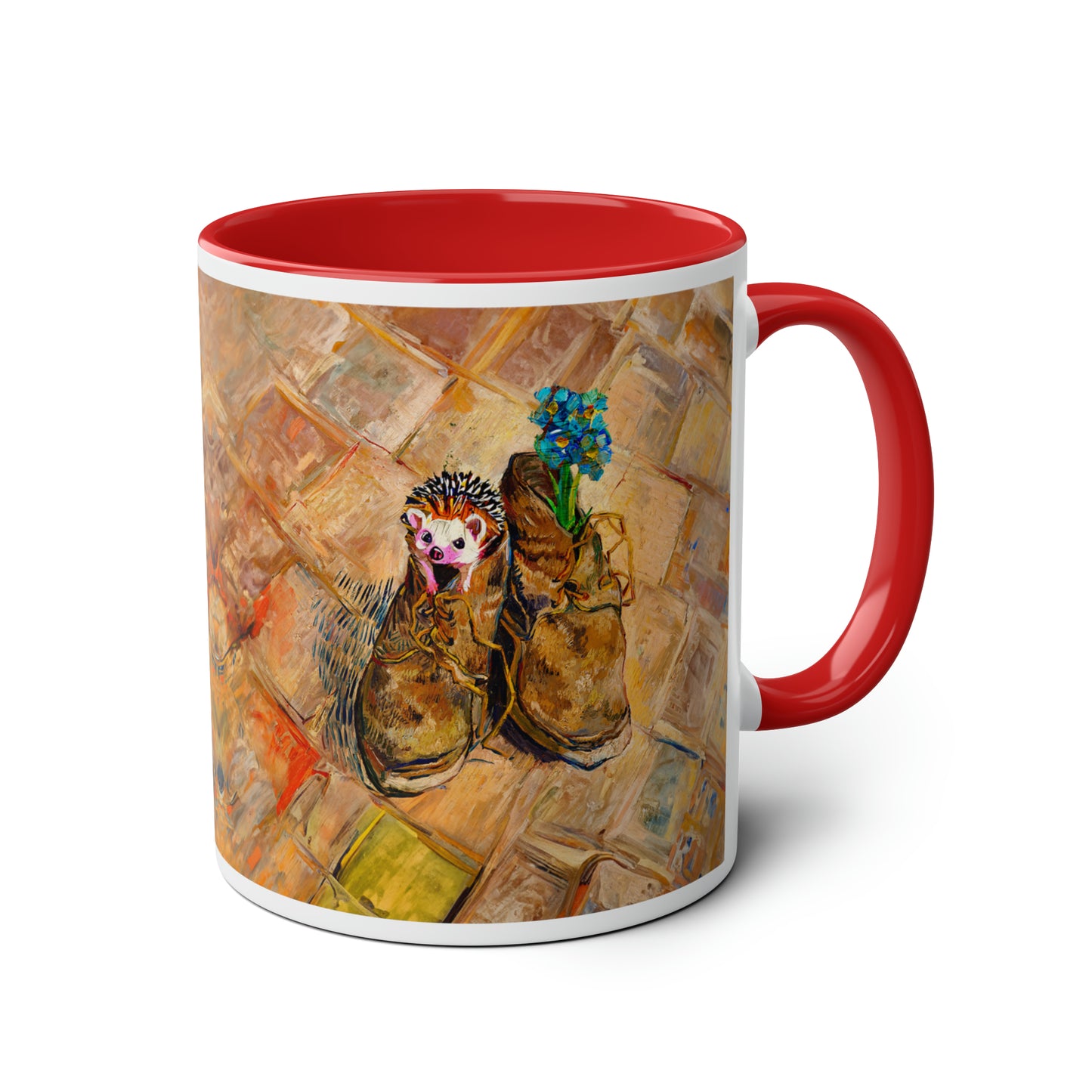 Van Gogh's Shoes (1888) - Hedgehog Fine Art Print Two-Tone Coffee Mugs, 11oz