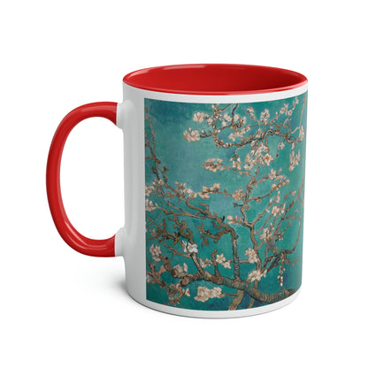 Van Gogh's Almond blossom (1890) - Turqoise Fine Art Print Two-Tone Coffee Mugs, 11oz