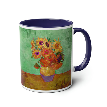 Van Gogh's Vase with Twelve Sunflowers (1888–1889) - Summer Fine Art Print Two-Tone Coffee Mugs, 11oz