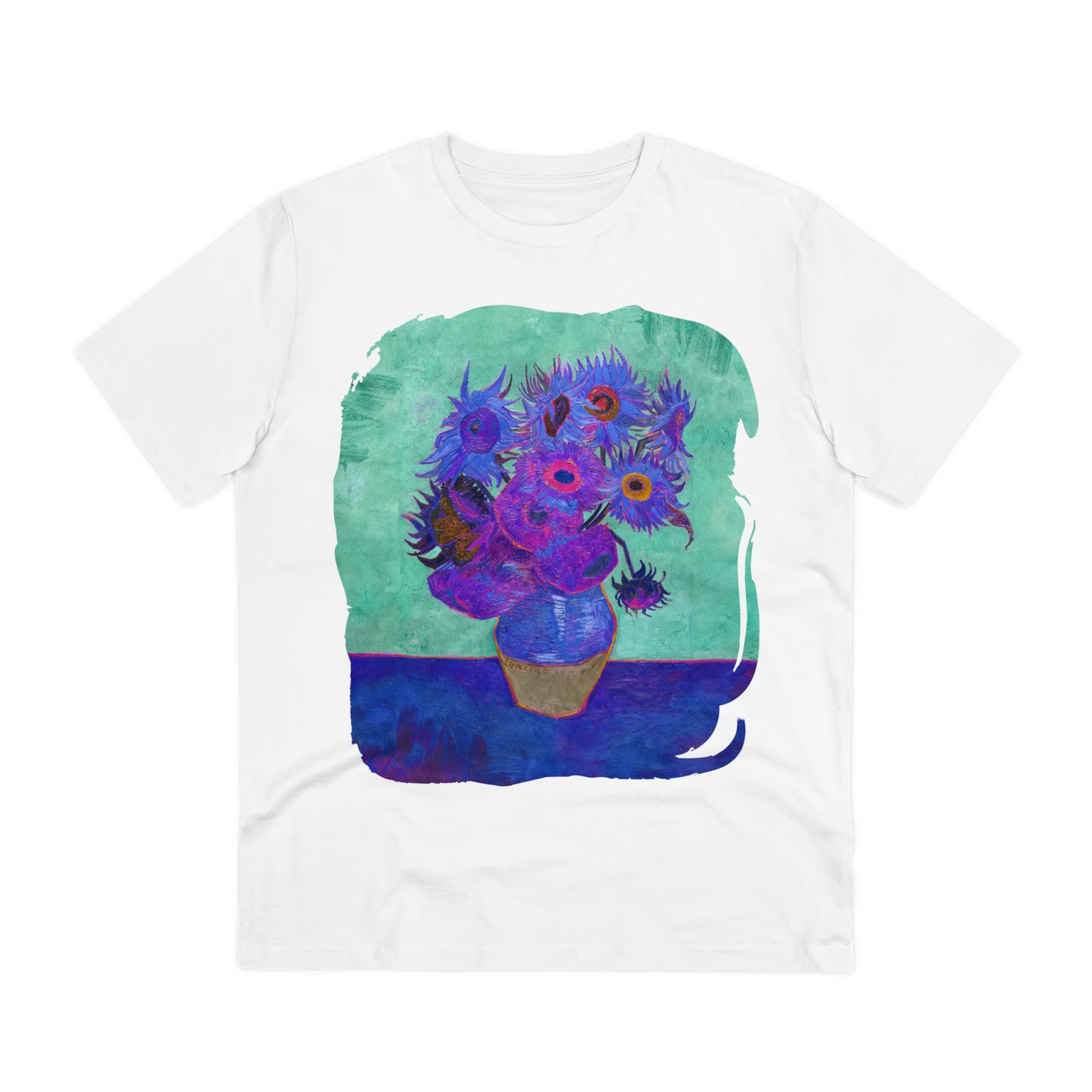 Van Gogh's Vase with Twelve Sunflowers (1888–1889) - Pop art purple Fine Art Print Organic Cotton T-Shirt Unisex