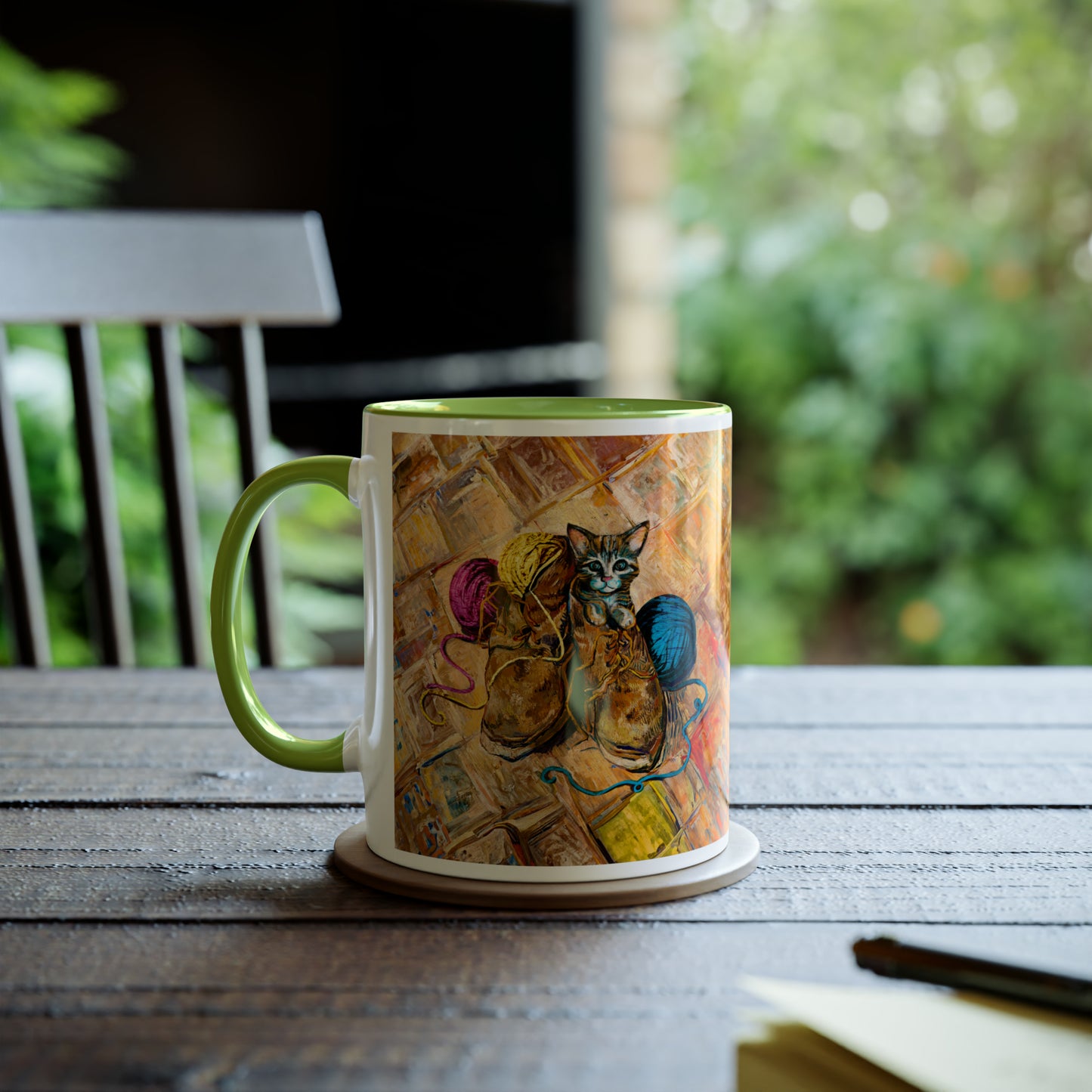 Van Gogh's Shoes (1888) - Kitten with yarns Fine Art Print Two-Tone Coffee Mugs, 11oz