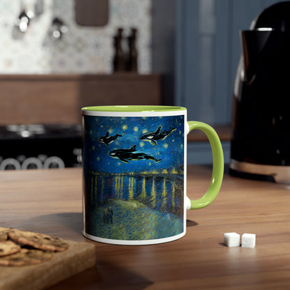 Van Gogh's Starry Night Over the Rhone (1888) - Dreams Fine Art Print Two-Tone Coffee Mugs, 11oz