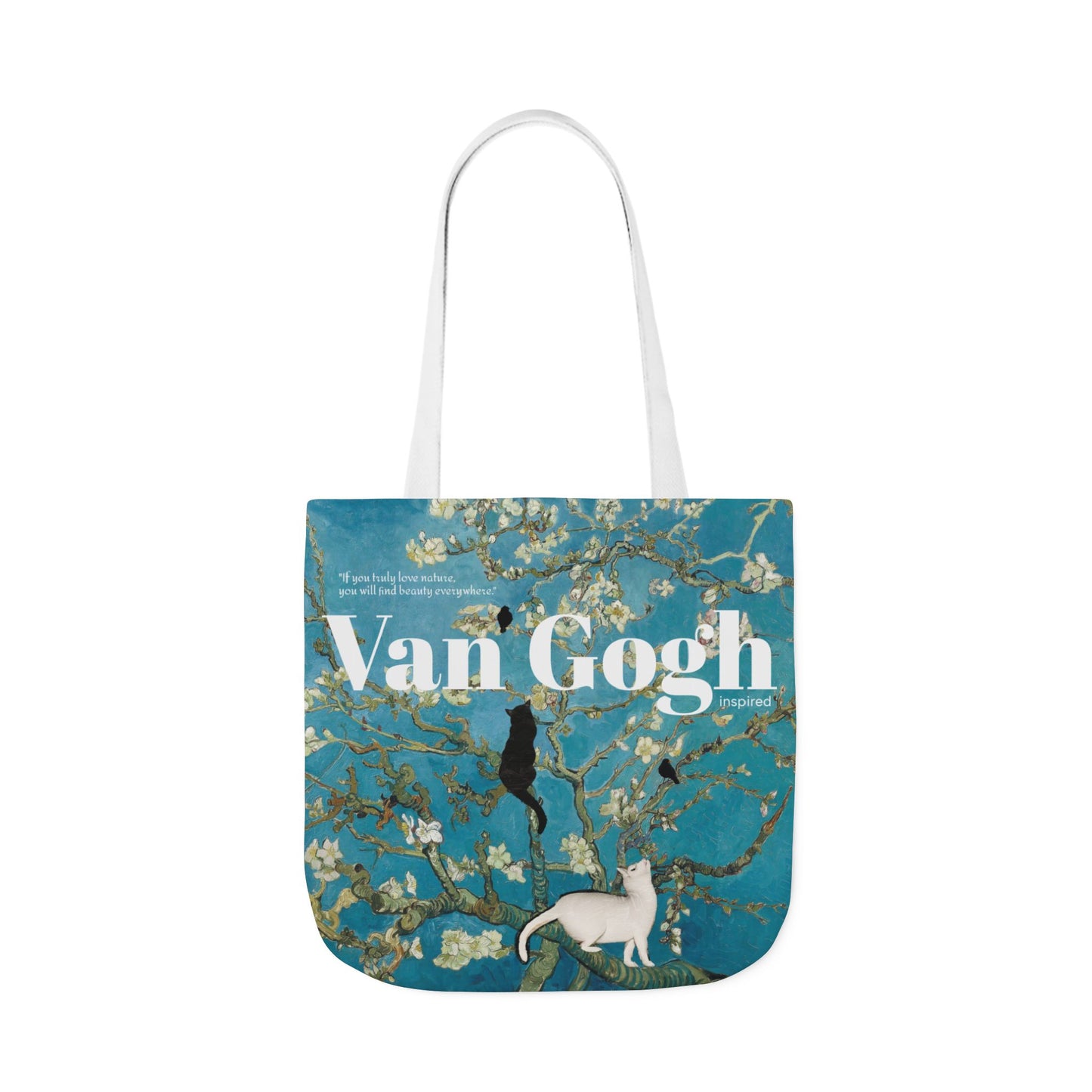 Vincent Vang Gogh Cherry Blossom - Cats - Canvas Tote Bag, 5-Color Straps