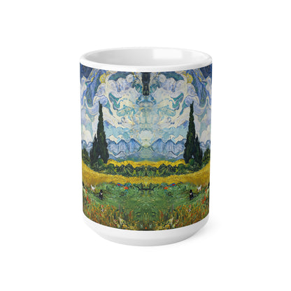 Van Gogh's Wheat Field with Cypresses (1889) - Birds Fine Art Print Ceramic Coffee Mugs, 11oz, 15oz