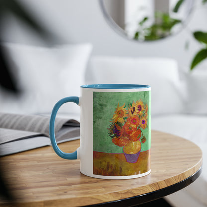 Van Gogh's Vase with Twelve Sunflowers (1888–1889) - Summer Fine Art Print Two-Tone Coffee Mugs, 11oz