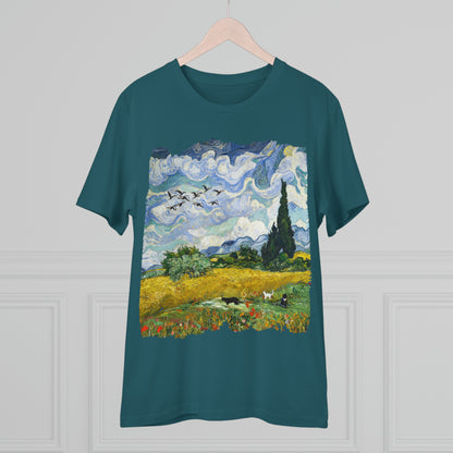 Van Gogh's Wheat Field with Cypresses (1889) - Birds Fine Art Print Organic Cotton T-Shirt Unisex