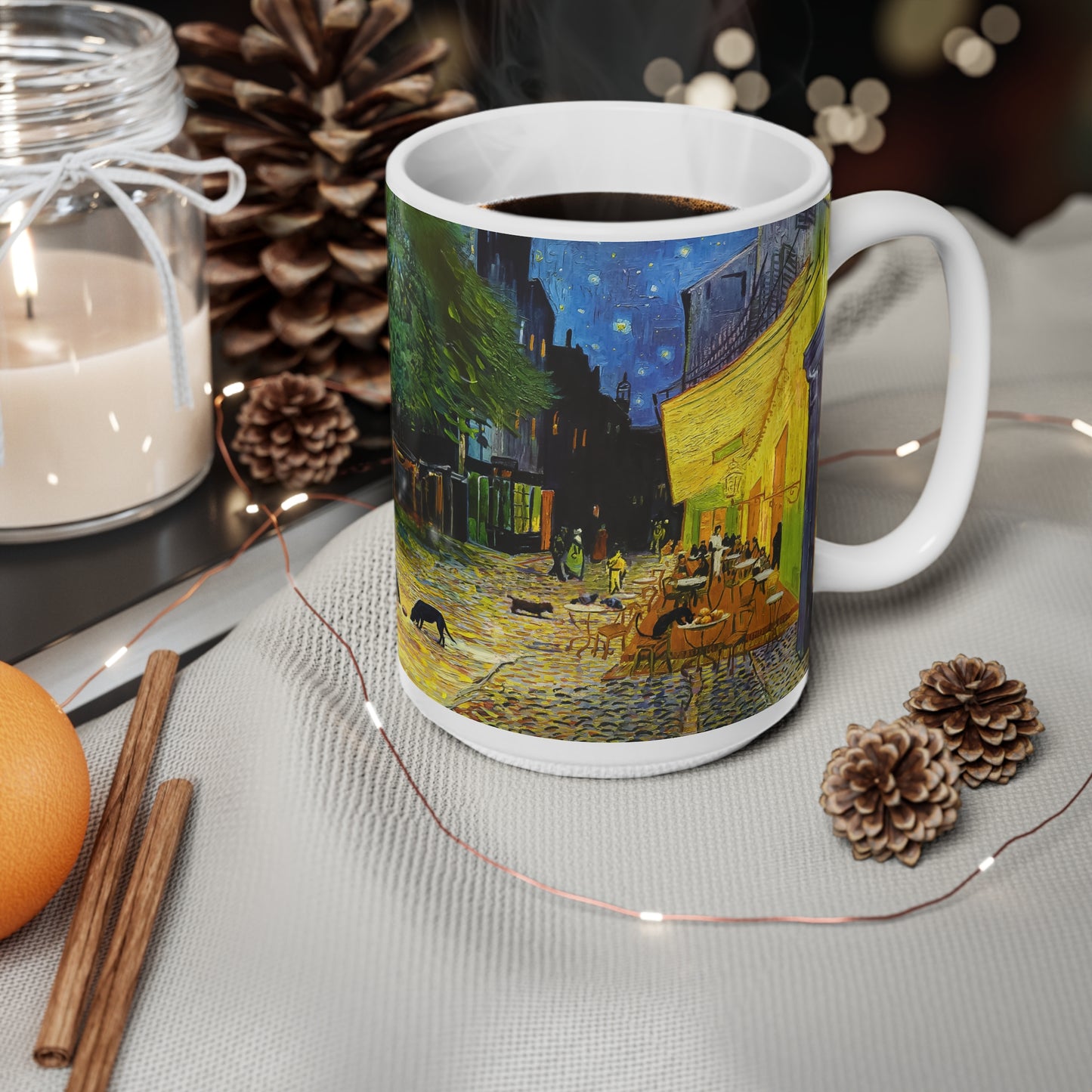 Van Gogh's Café Terrace at Night (1888) - Strays Fine Art Print Ceramic Coffee Mugs, 11oz, 15oz