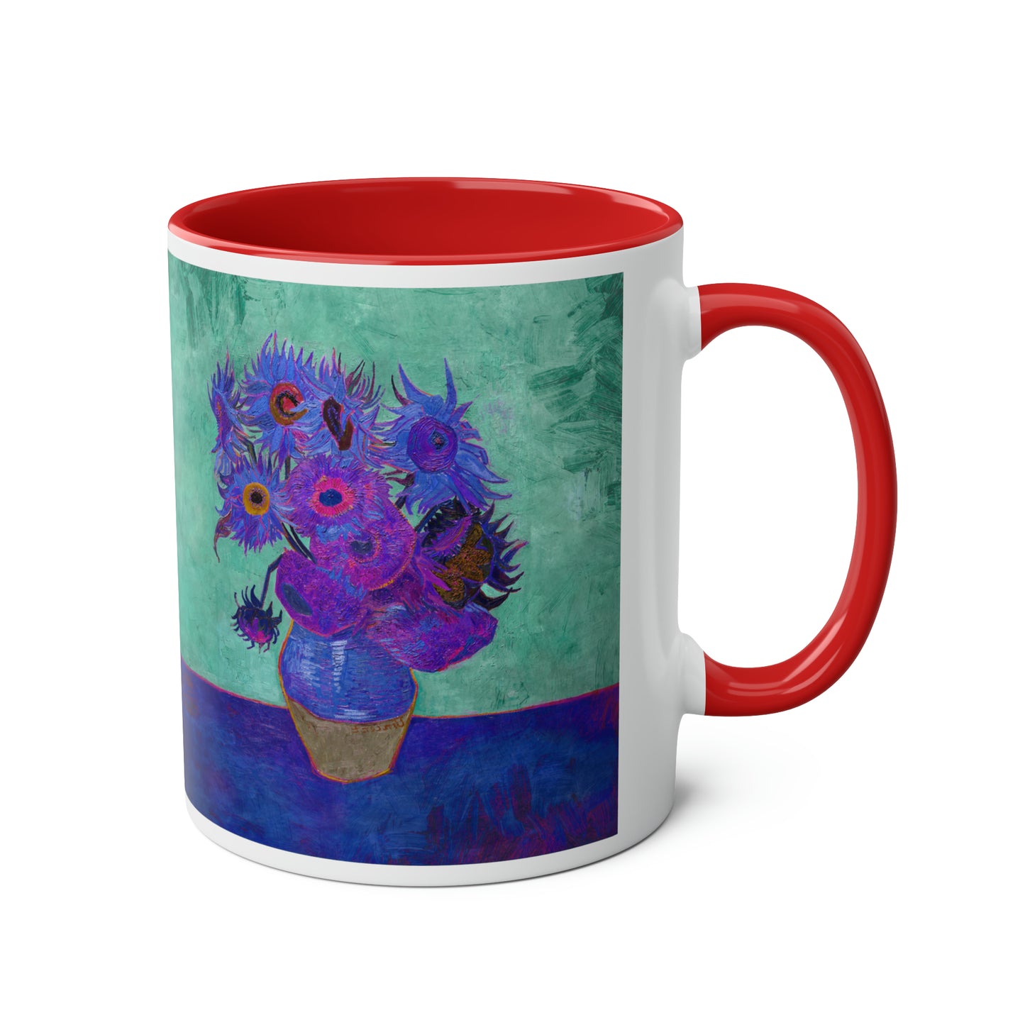 Van Gogh's Vase with Twelve Sunflowers (1888–1889) - Pop art purple Fine Art Print Two-Tone Coffee Mugs, 11oz