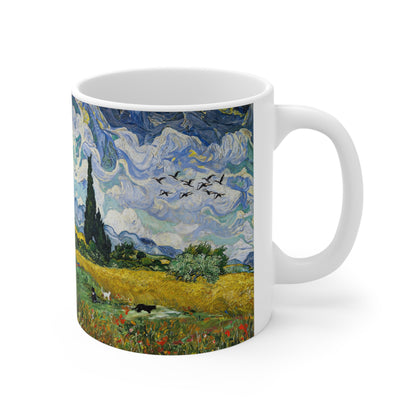 Van Gogh's Wheat Field with Cypresses (1889) - Birds Fine Art Print Ceramic Coffee Mugs, 11oz, 15oz