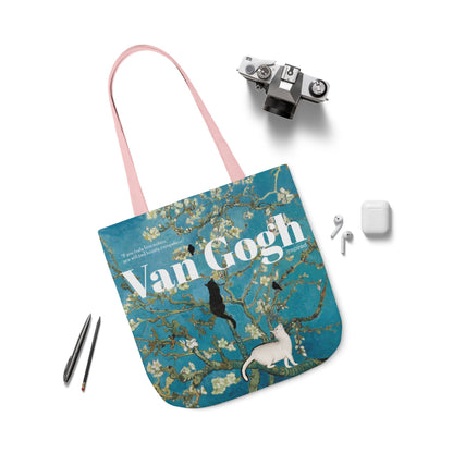 Vincent Vang Gogh Cherry Blossom - Cats - Canvas Tote Bag, 5-Color Straps