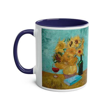 Van Gogh's Vase with Twelve Sunflowers (1888–1889) - Wine and book lover Fine Art Print Two-Tone Coffee Mugs, 11oz