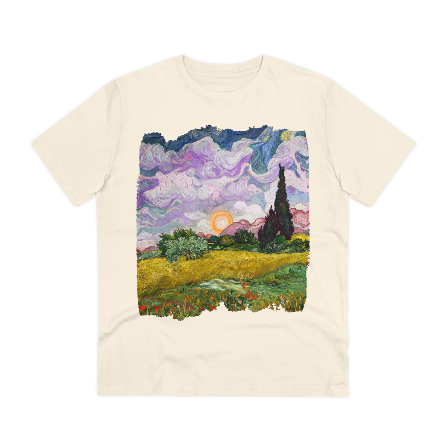 Van Gogh's Wheat Field with Cypresses (1889) - Sunset Fine Art Print Organic Cotton T-Shirt Unisex