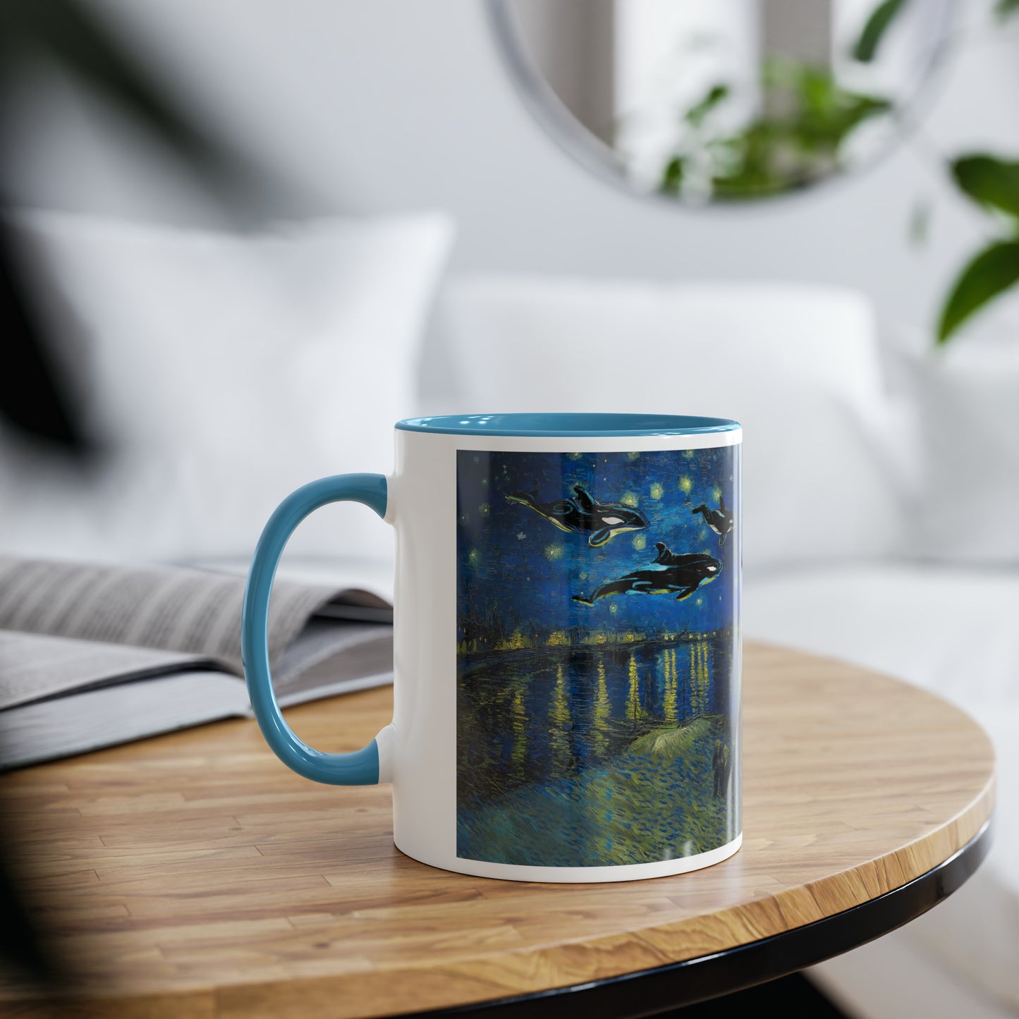 Van Gogh's Starry Night Over the Rhone (1888) - Dreams Fine Art Print Two-Tone Coffee Mugs, 11oz